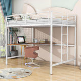 Metal Full Size Loft Bed with Desk and Grid for Kids, Adults, Teens