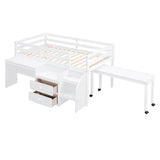 Twin Size Kids Low Loft Bed with Desk, Stairs and Storage Drawers