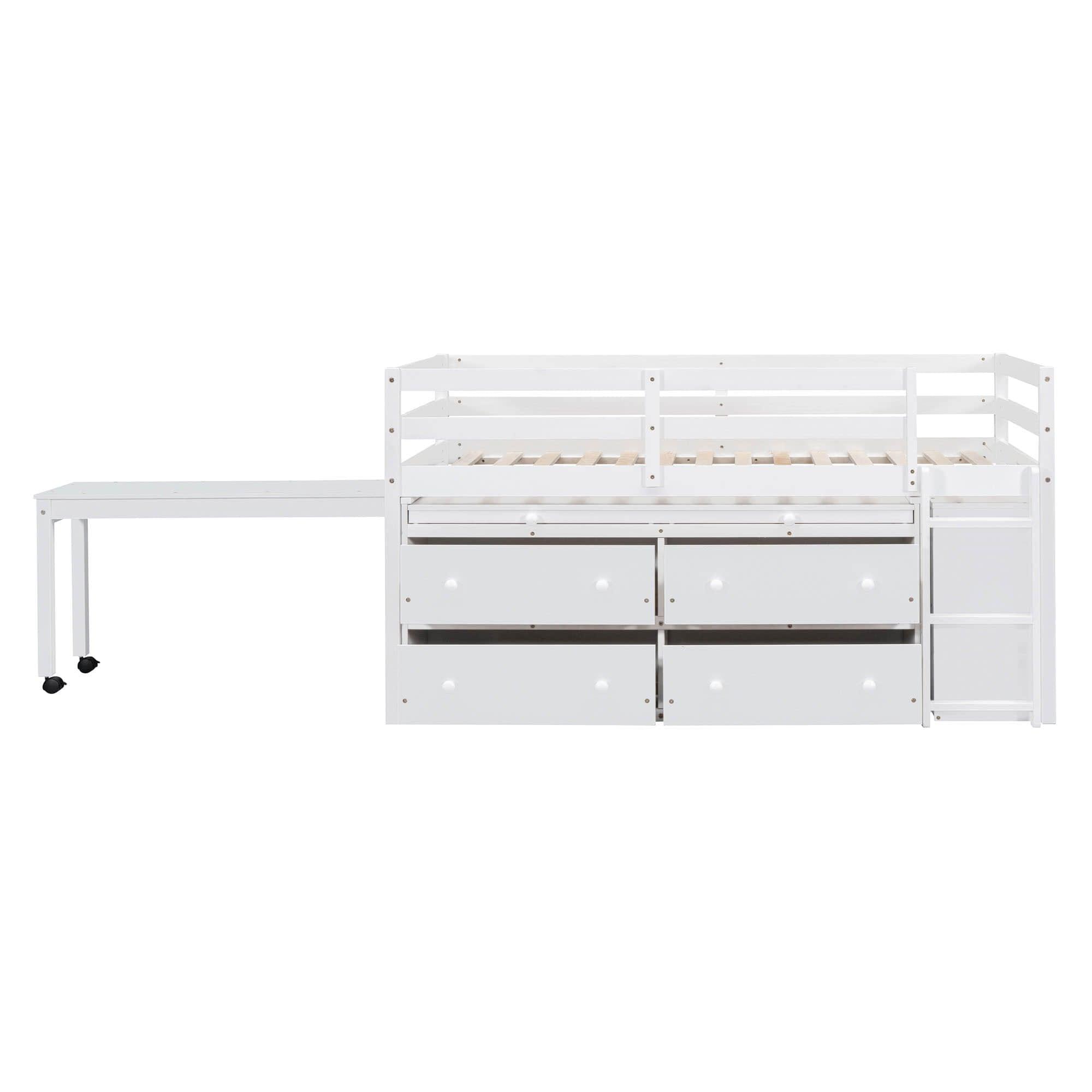 Low Twin Loft Bed with Desk and Storage Drawers for Kids, Toddler