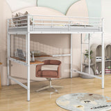 Metal Full Size Loft Bed with Desk and Grid for Kids, Adults, Teens