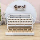 Solid Wood Low Full Size Kids Bed with Trundle and Storage - [Drawers, Rails]