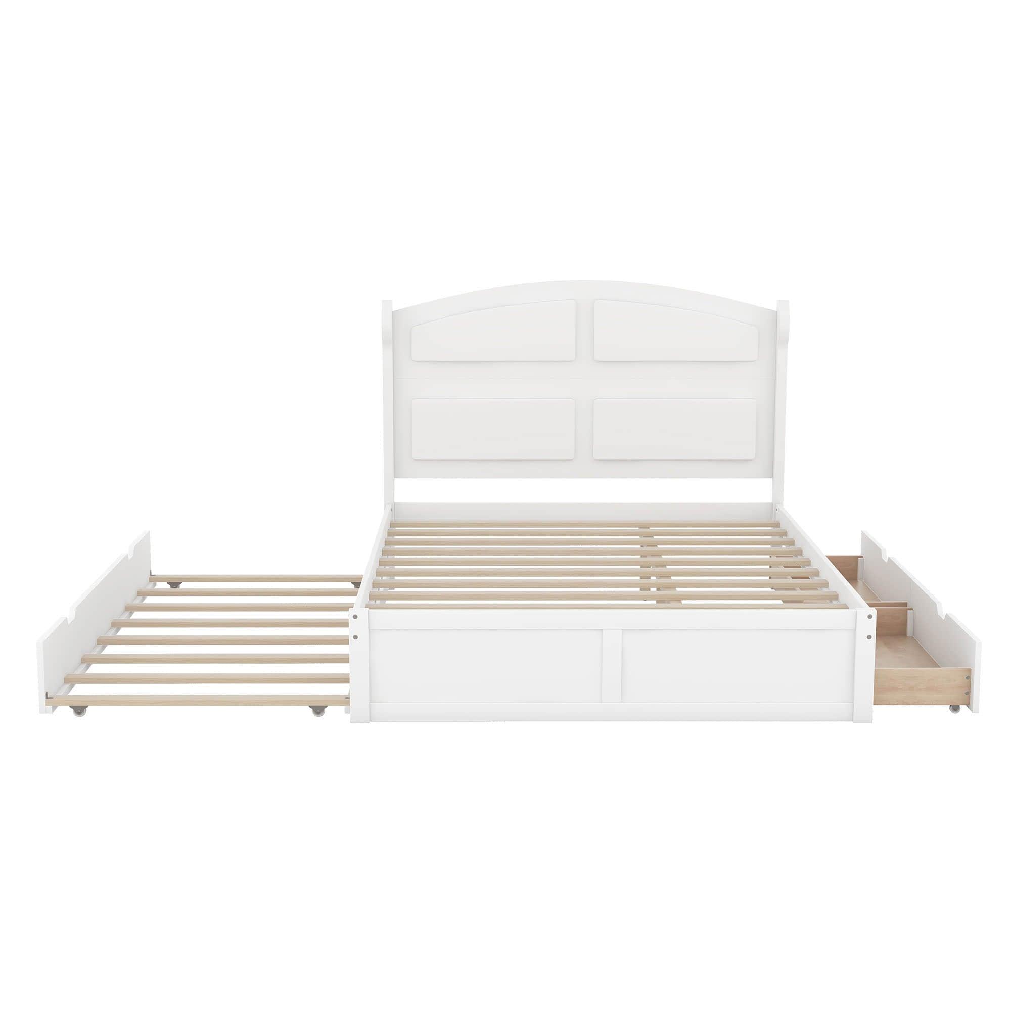 Wooden Queen Size Platform Bed with Twin Trundle Bed and Storage - [Headboard]