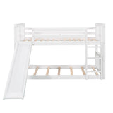 Montessori Twin Over Twin Fun Floor Bunk Bed with Slide - [Wood, Ladder, Low]