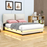 Upholstered Modern Queen Bed Frame with Headboard and LED Lights