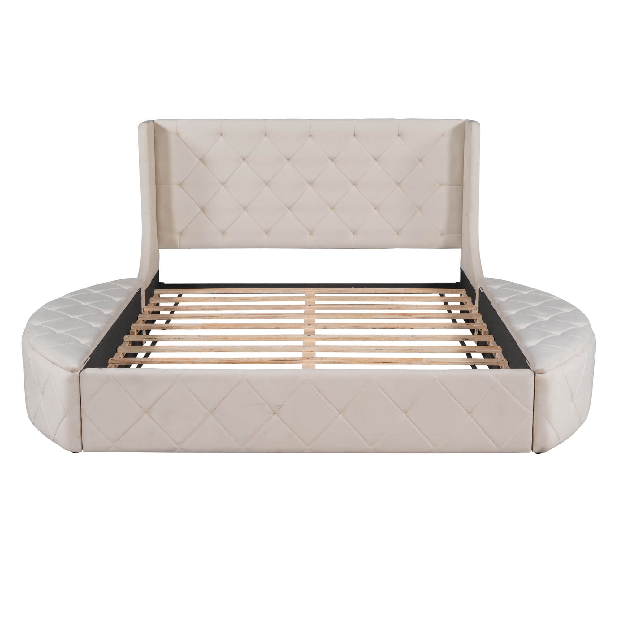 Upholstered Queen Platform Bed Frame with Wingback Headboard and Storage