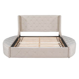 Upholstered Queen Platform Bed Frame with Wingback Headboard and Storage