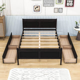 Wood Full Size Sleigh Bed Frame with Headboard and Storage Drawers