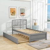 Wooden Twin Platform Bed with Trundle and Headboard