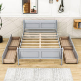 Wood Full Size Sleigh Bed Frame with Headboard and Storage Drawers