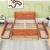 Wood Full Size Sleigh Bed Frame with Headboard and Storage Drawers