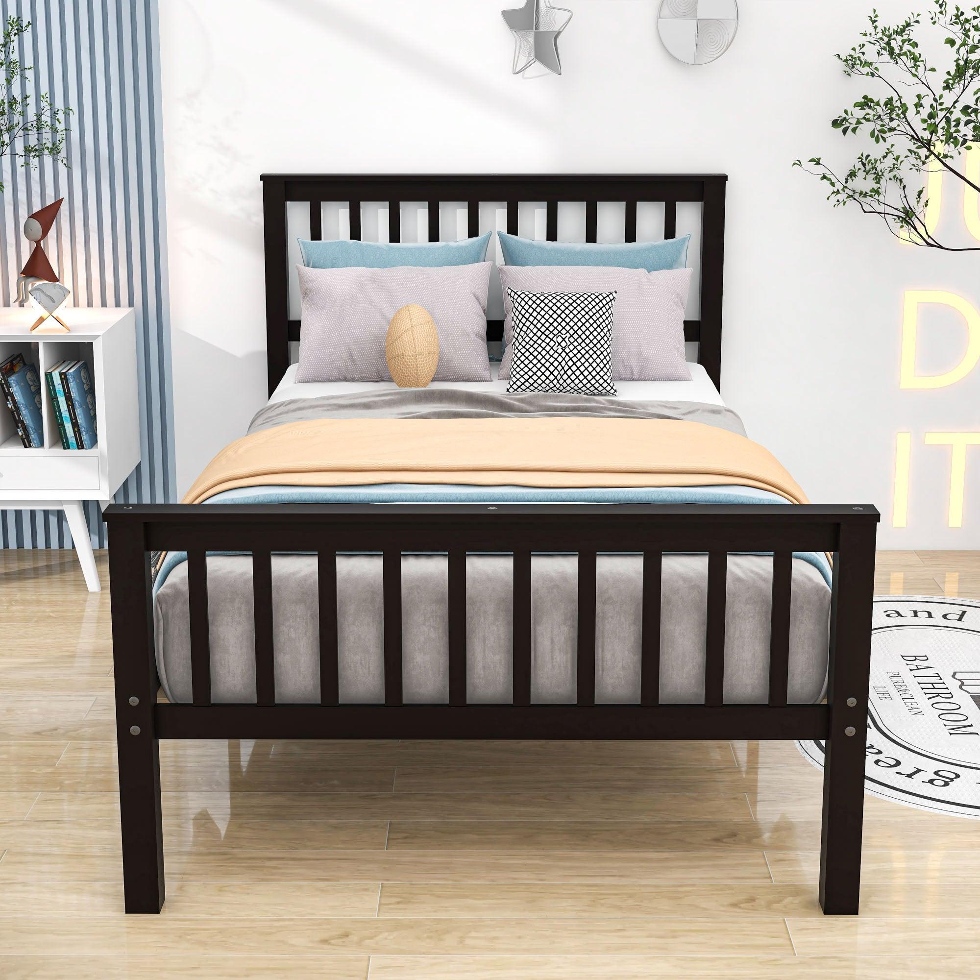 Twin Size Kids Platform Bed Frame with Headboard - [Mattress Foundation]