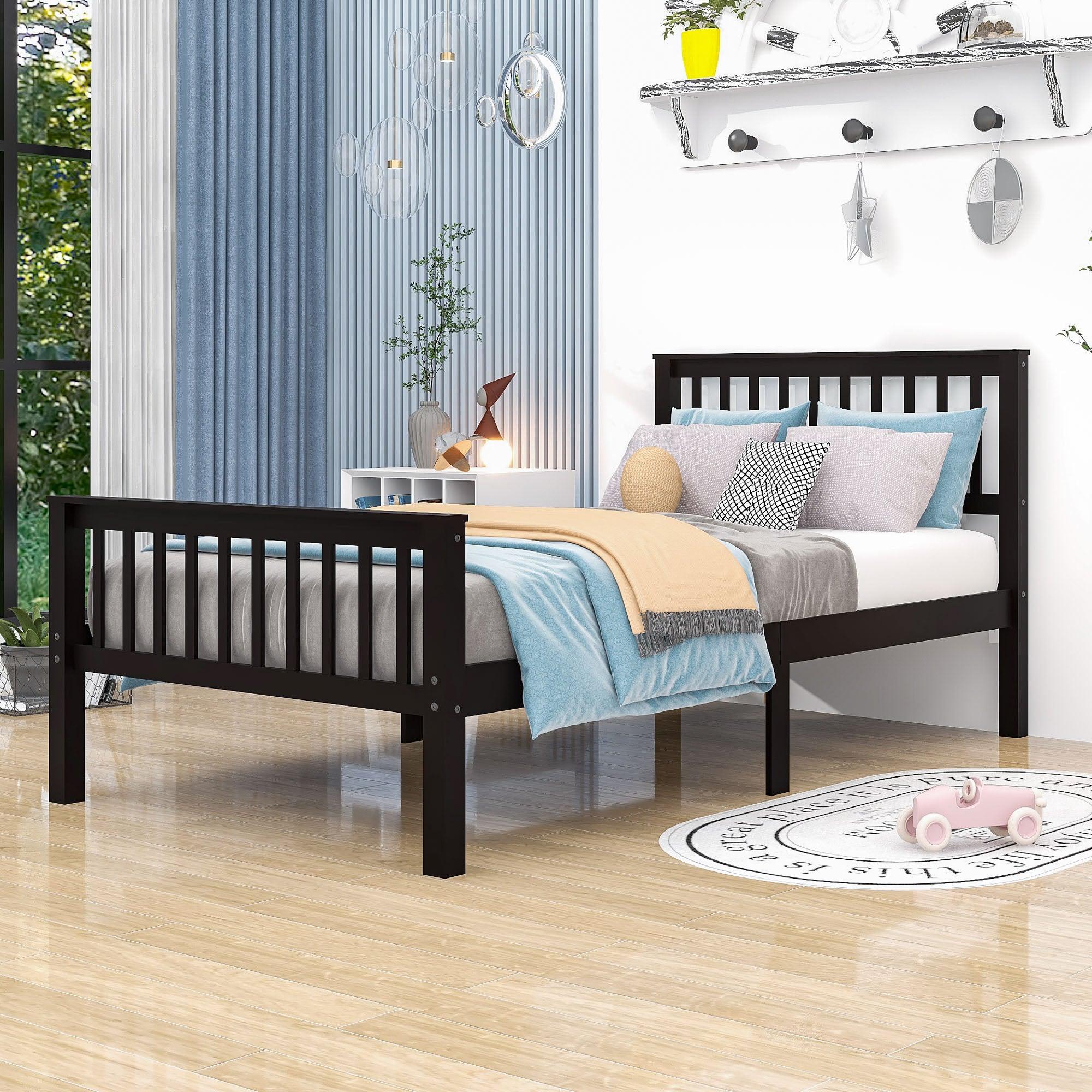 Twin Size Kids Platform Bed Frame with Headboard - [Mattress Foundation]