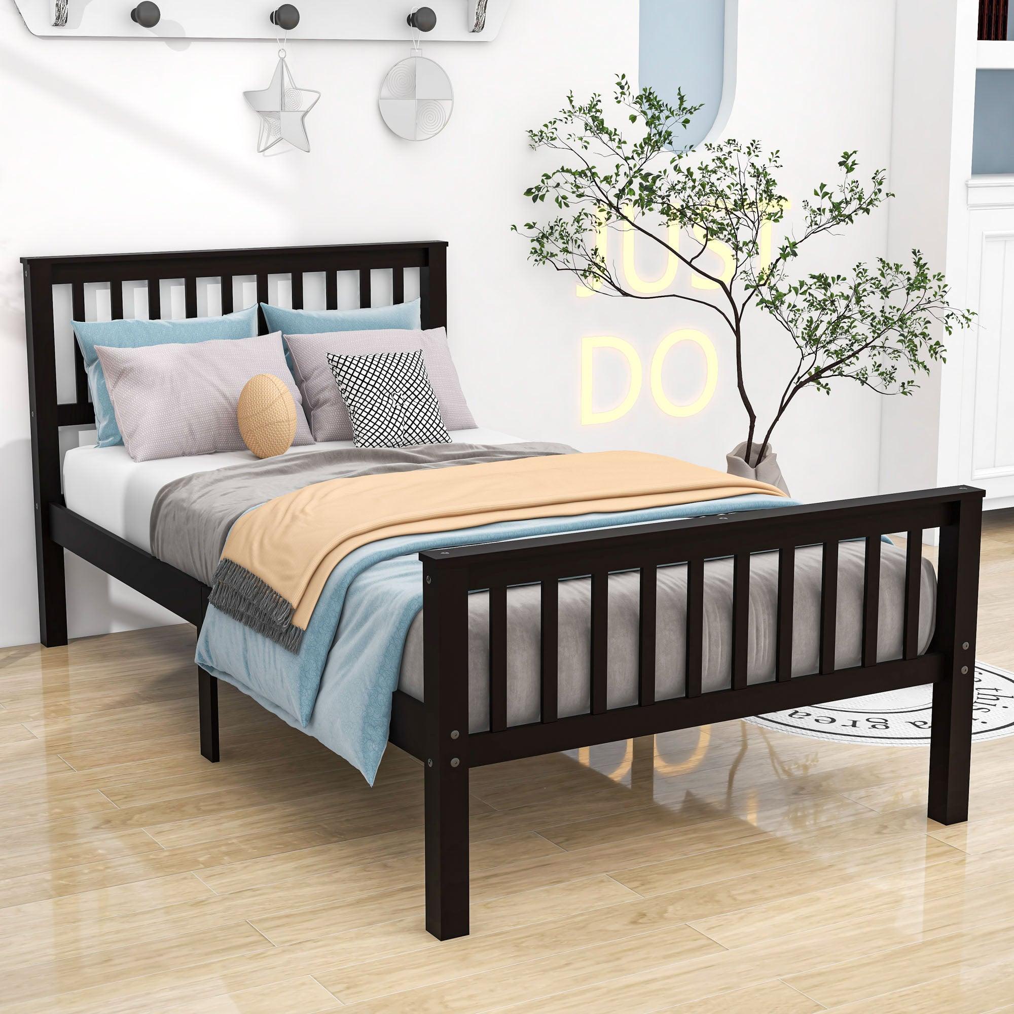 Twin Size Kids Platform Bed Frame with Headboard - [Mattress Foundation]