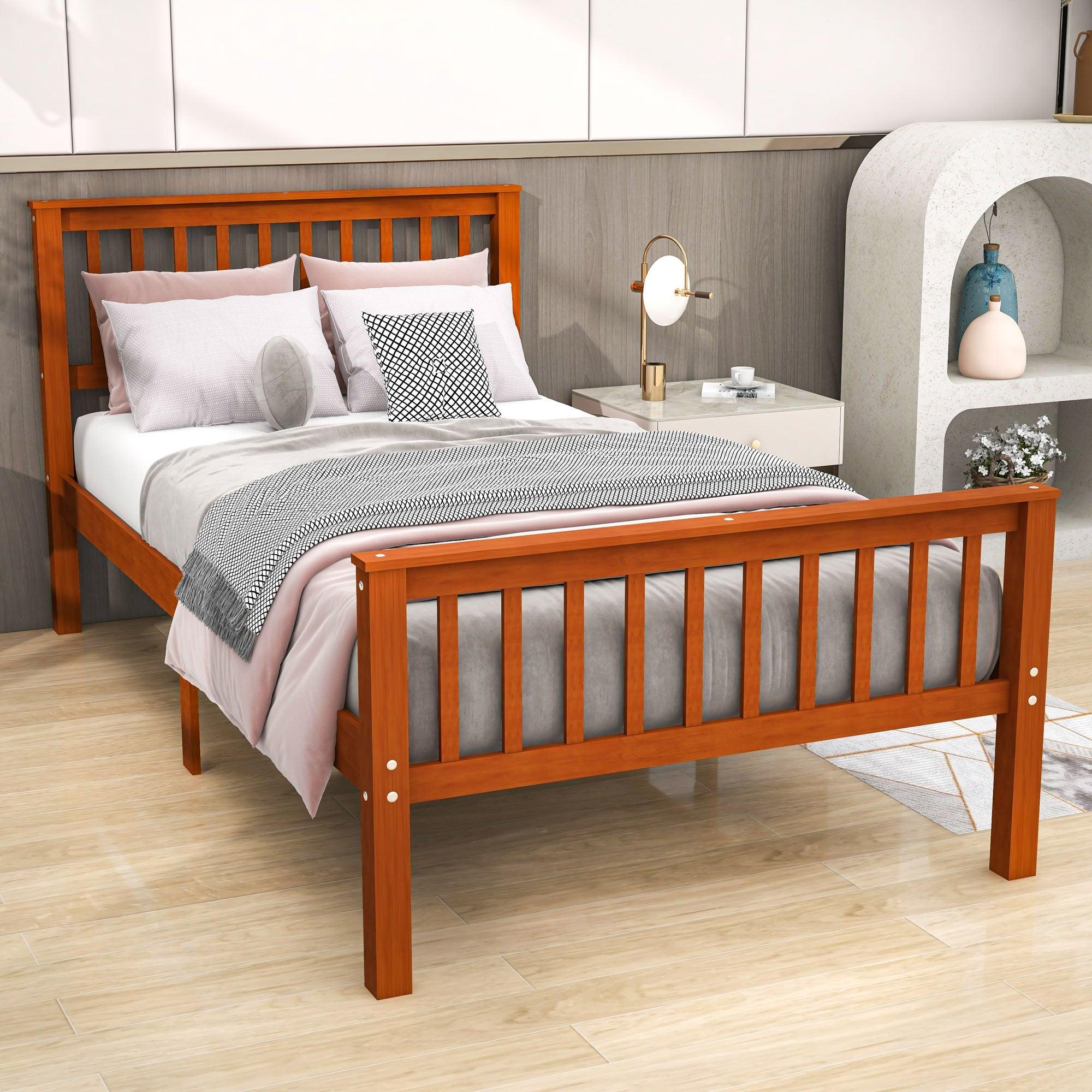 Twin Size Kids Platform Bed Frame with Headboard - [Mattress Foundation]