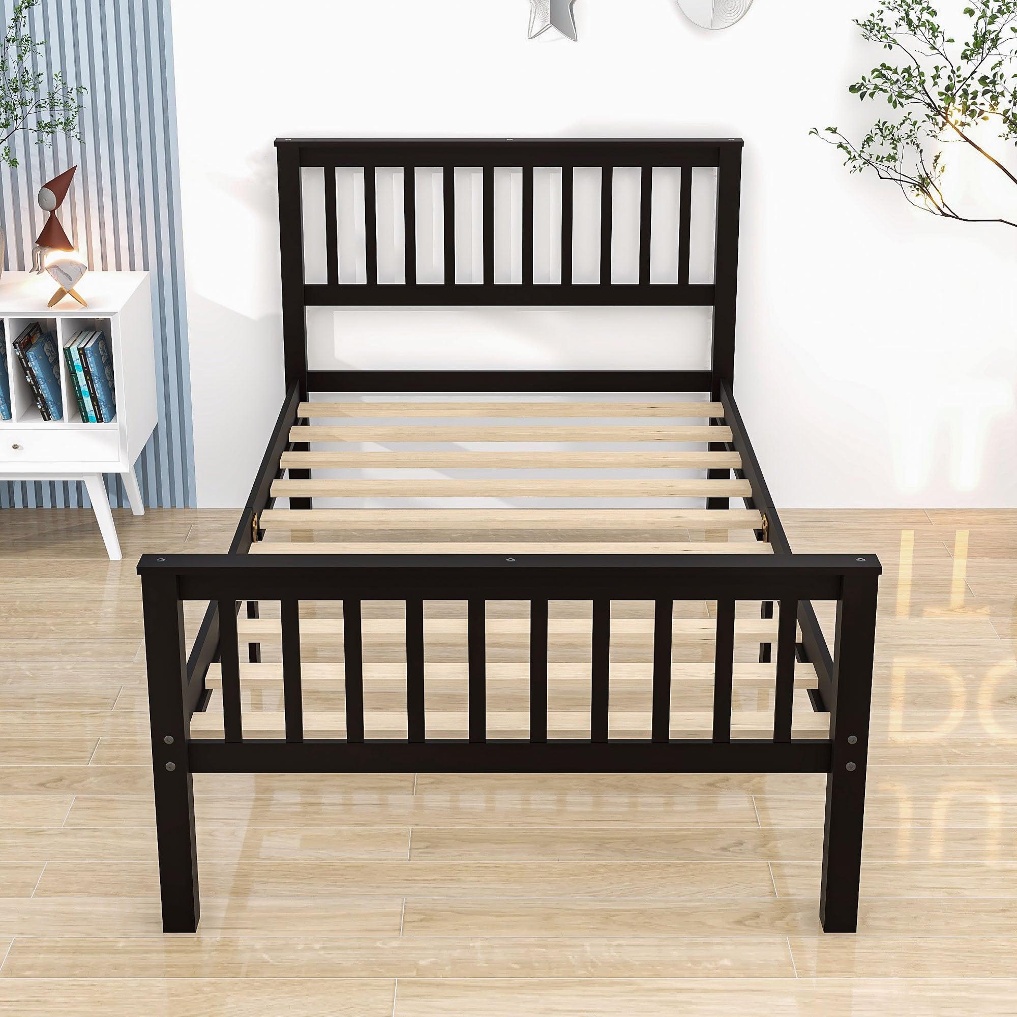 Twin Size Kids Platform Bed Frame with Headboard - [Mattress Foundation]