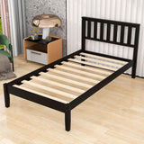 Wood Twin Size Platform Bed Frame with Headboard - [Mattress Foundation]