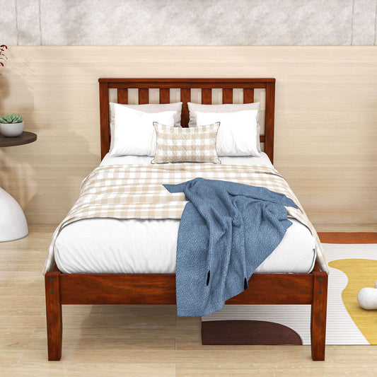 Wood Twin Size Platform Bed Frame with Headboard - [Mattress Foundation]