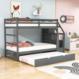 Low Twin Over Twin Bunk Beds for Kids with Storage Stairs and Trundle