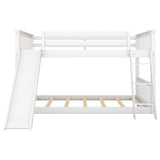 Wood Full over Full Low Bunk Bed with Slide and Ladder - [Convertible, Classic]