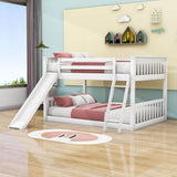 Wood Full over Full Low Bunk Bed with Slide and Ladder - [Convertible, Classic]