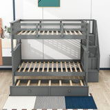 Wooden Full Over Full Bunk Beds with Trundle and Storage - [Stairs, Shelves, Detachable]