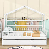 Wood Twin Size Low House Bed Frame with Storage and Twin Trundle Bed