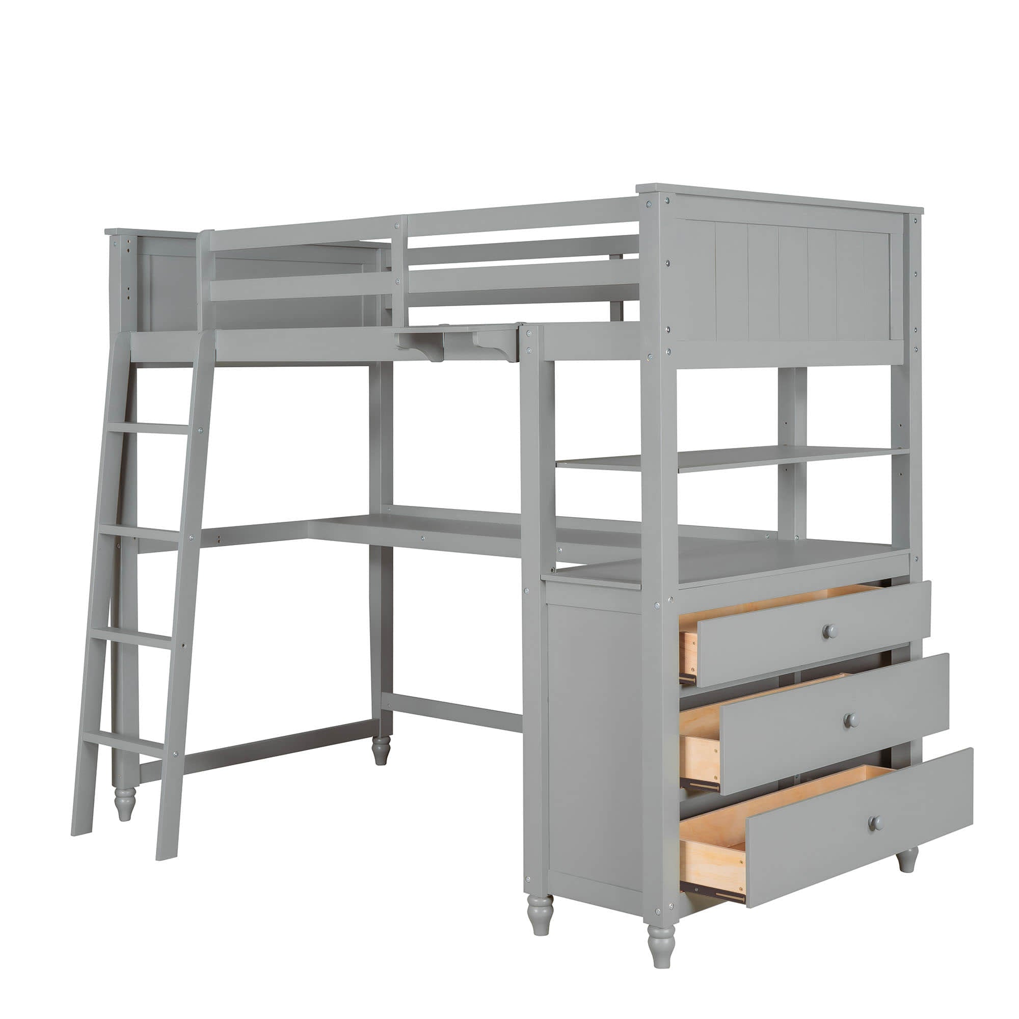 Twin Size Convertible Loft Bed with Desk and Storage - [Dresser, Shelves]