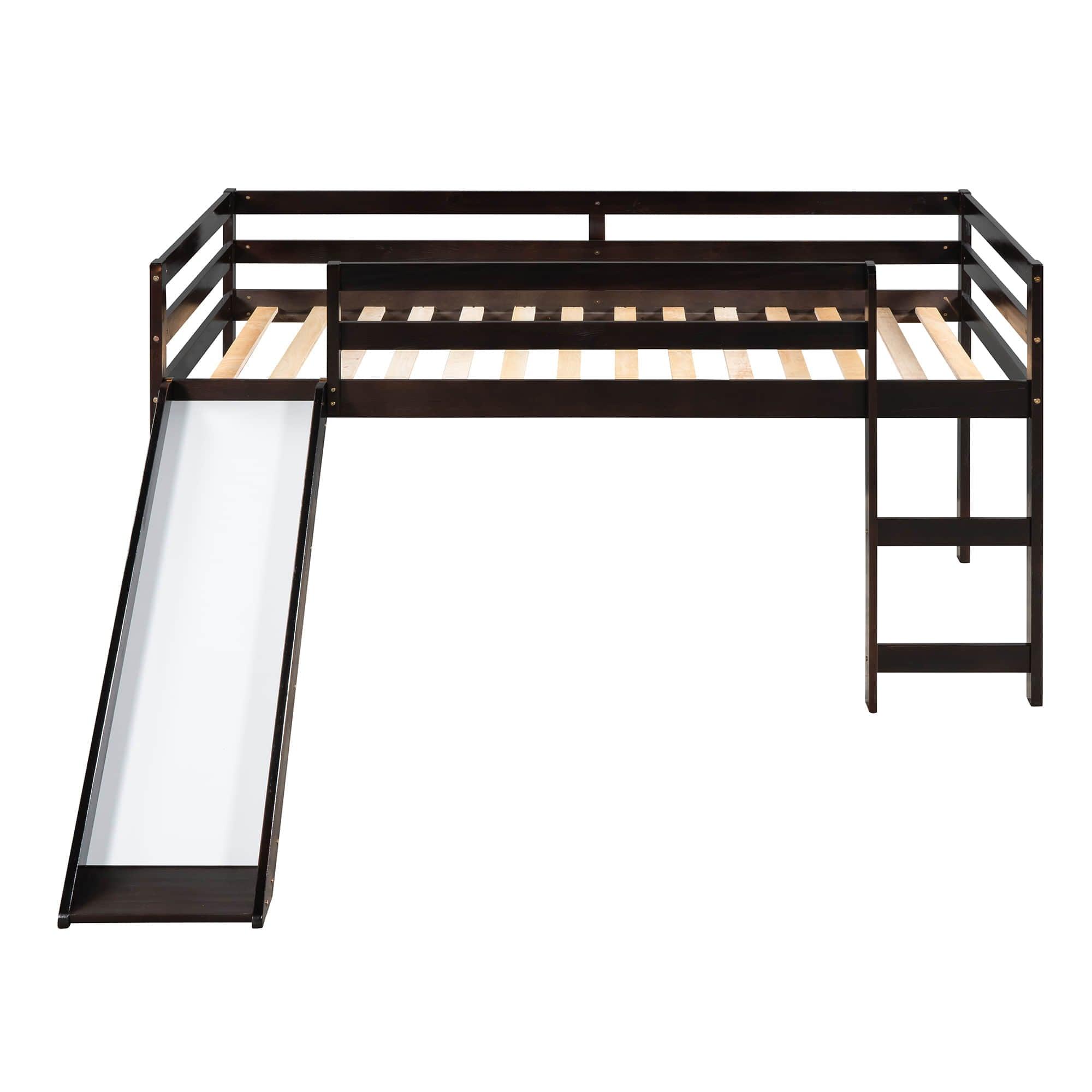 Wood Low Twin Loft Bed for Kids, Toddler with Slide