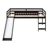 Wood Low Twin Loft Bed for Kids, Toddler with Slide