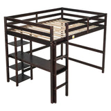 Wood Full Size Loft Bed with Desk and Storage Shelves for Kids, Teens