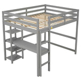 Wood Full Size Loft Bed with Desk and Storage Shelves for Kids, Teens