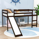 Wood Low Twin Loft Bed for Kids, Toddler with Slide