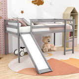 Wood Low Twin Loft Bed for Kids, Toddler with Slide