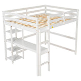 Wood Full Size Loft Bed with Desk and Storage Shelves for Kids, Teens