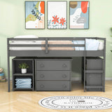 Montessori Twin Low Loft Bed with Desk and Storage for Kids - [Shelves, Dresser, Drawers, Ladder, Wood]