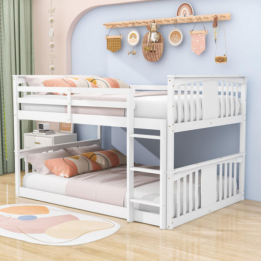 Wood Montessori Scandinavian Full Over Full Low Bunk Bed [Ladder, Guardrail]