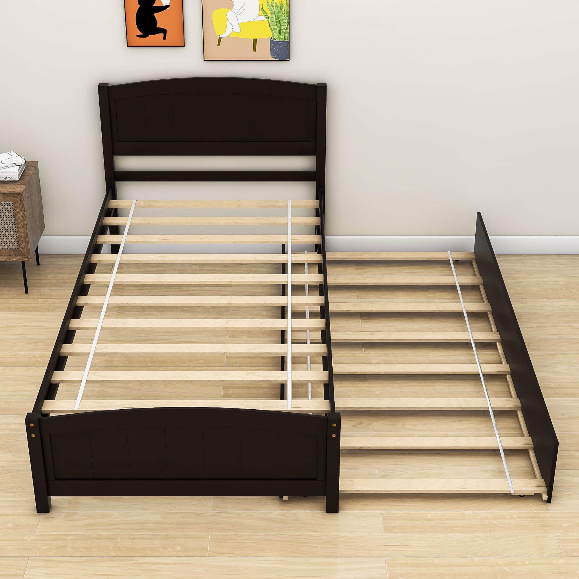 Twin Platform Bed Frame with Twin Trundle and Headboard