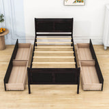 Wood Twin Sleigh Bed Frame with Headboard and Storage Drawers