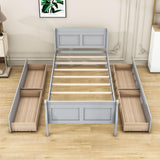 Wood Twin Sleigh Bed Frame with Headboard and Storage Drawers