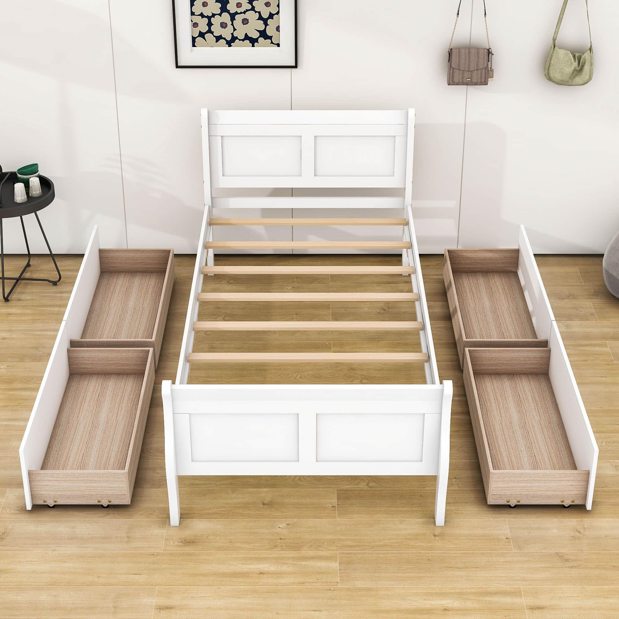 Wood Twin Sleigh Bed Frame with Headboard and Storage Drawers