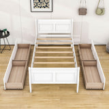 Wood Twin Sleigh Bed Frame with Headboard and Storage Drawers