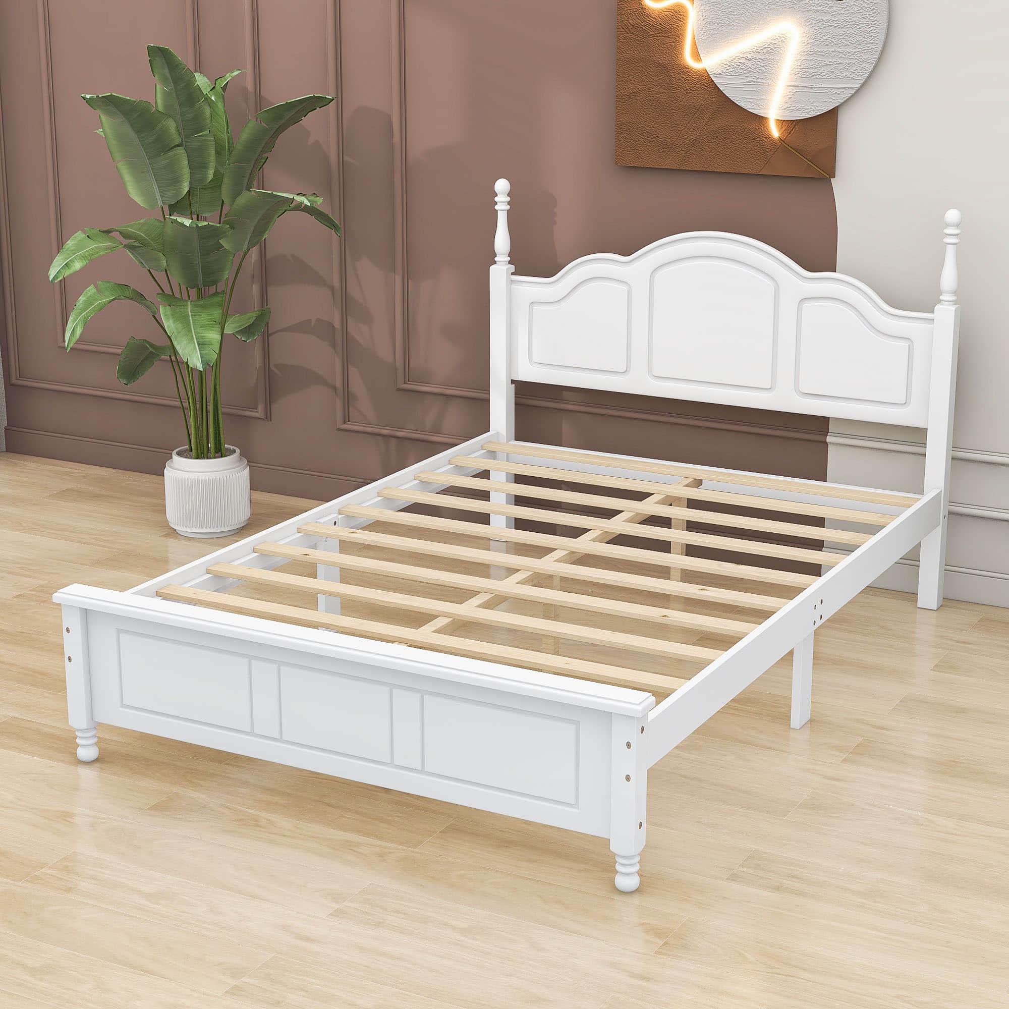 Wood Traditional Full Size Platform Bed Frame with Headboard