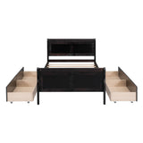 Wood Twin Sleigh Bed Frame with Headboard and Storage Drawers