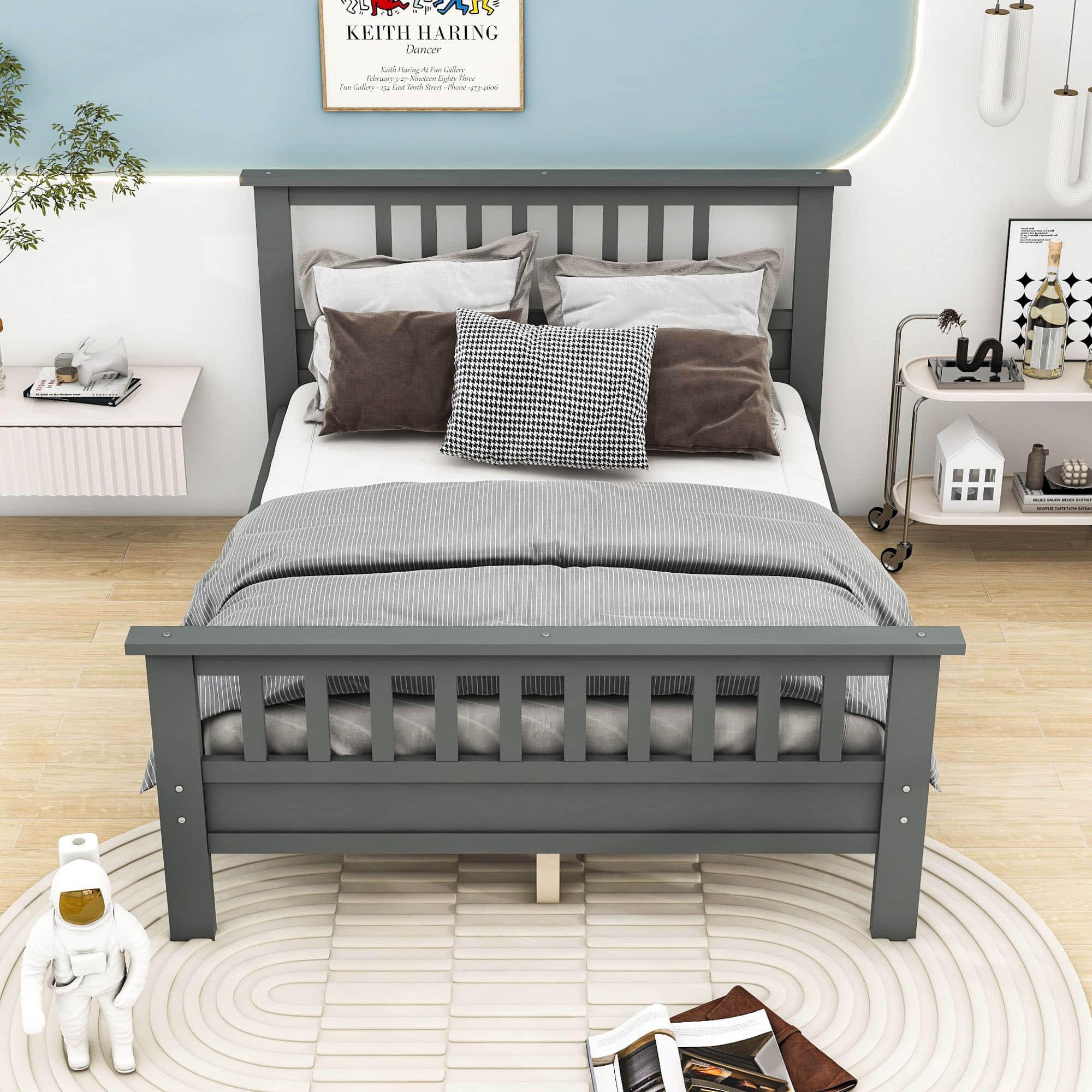 Full Size Wooden Platform Bed with Headboard and Footboard