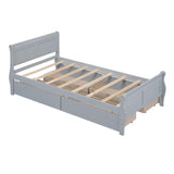 Wood Twin Sleigh Bed Frame with Headboard and Storage Drawers