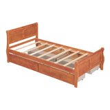 Wood Twin Sleigh Bed Frame with Headboard and Storage Drawers