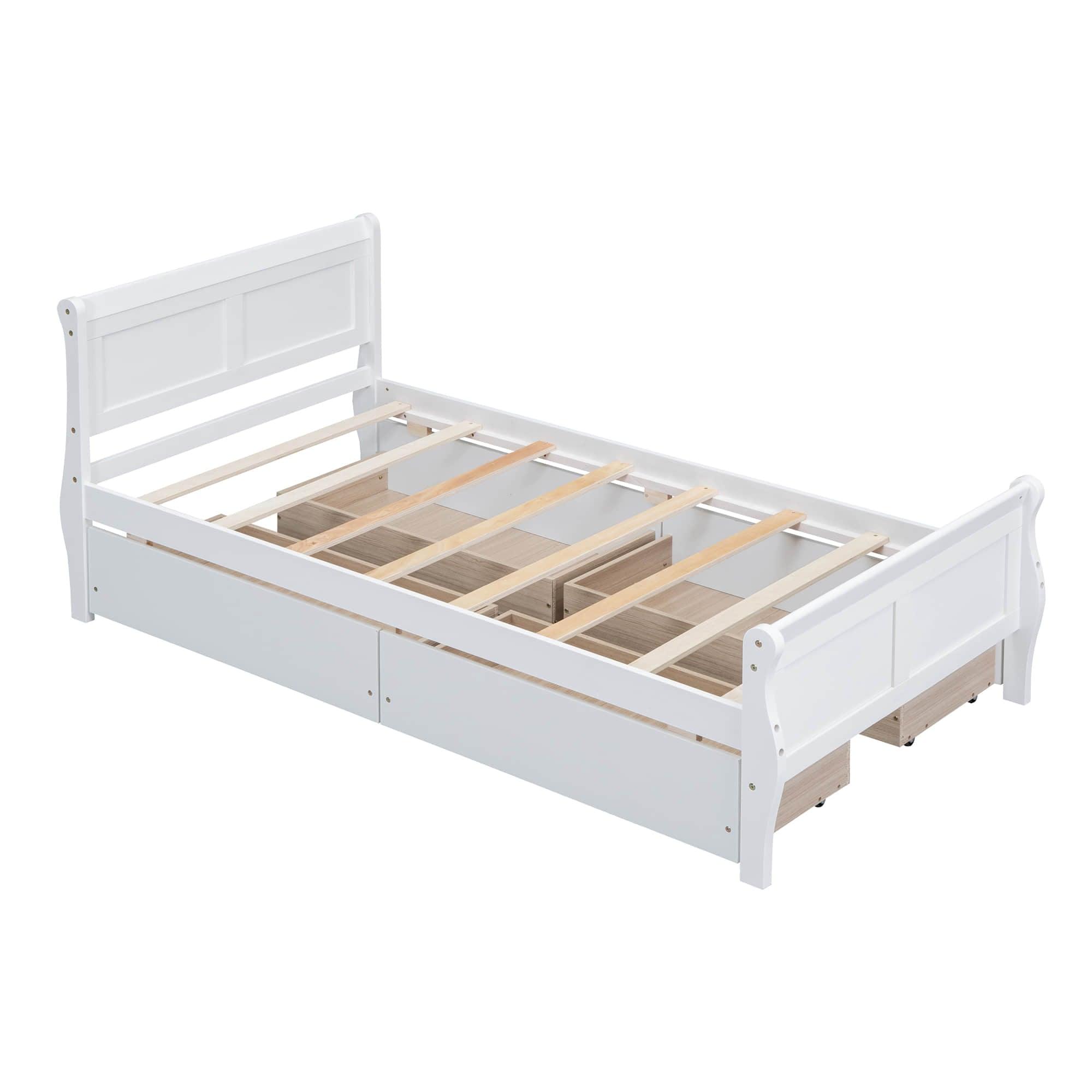 Wood Twin Sleigh Bed Frame with Headboard and Storage Drawers