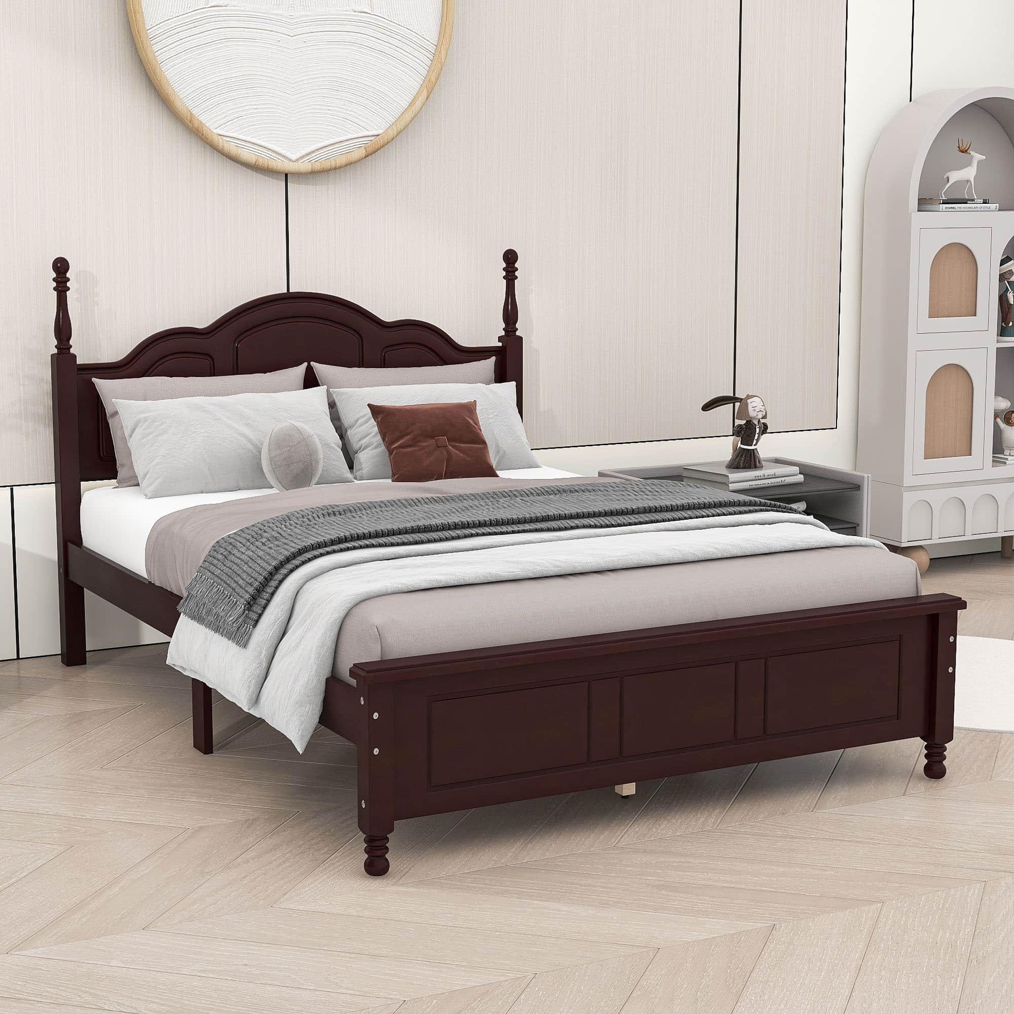 Wood Traditional Full Size Platform Bed Frame with Headboard