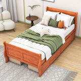 Wood Twin Sleigh Bed Frame with Headboard and Storage Drawers