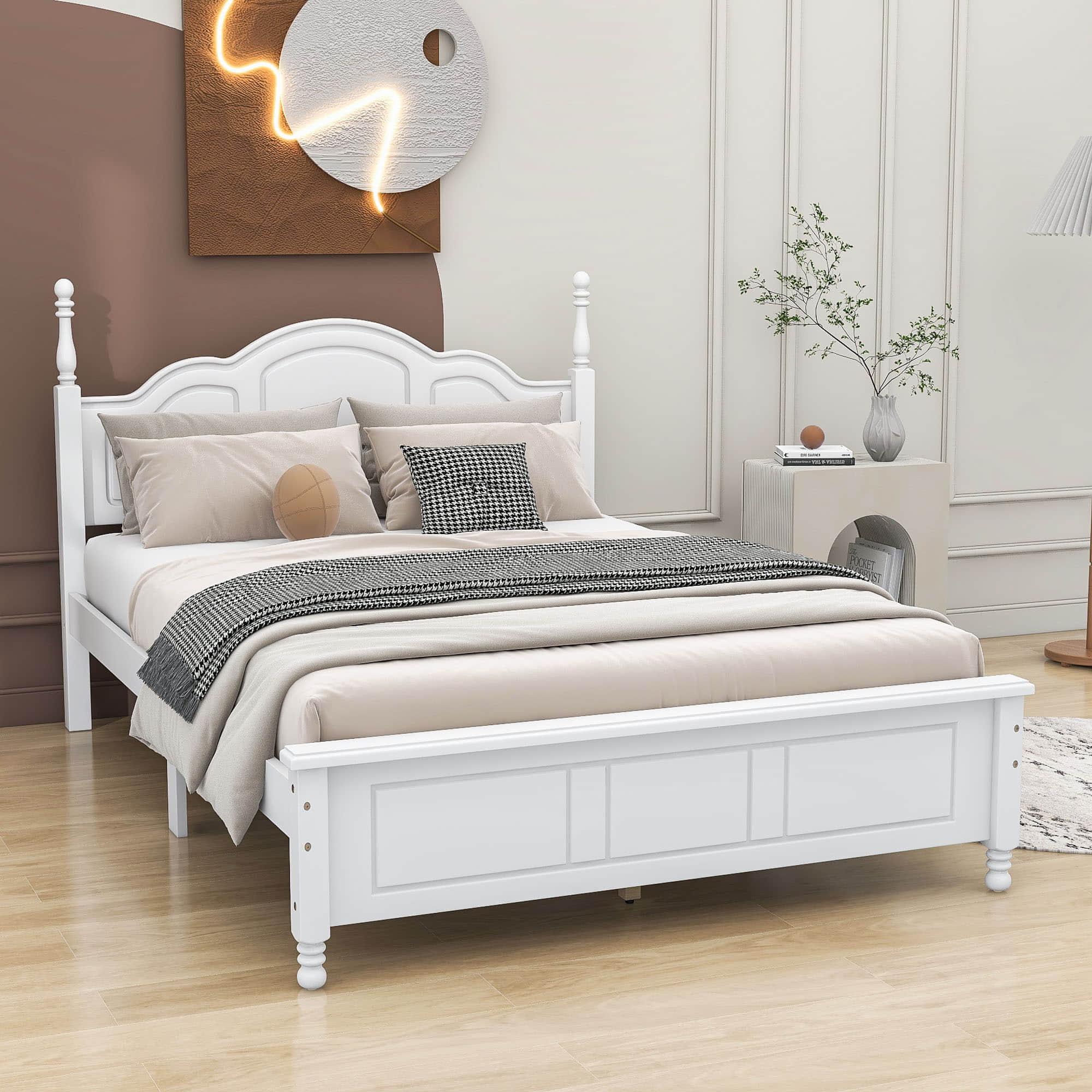 Wood Traditional Full Size Platform Bed Frame with Headboard